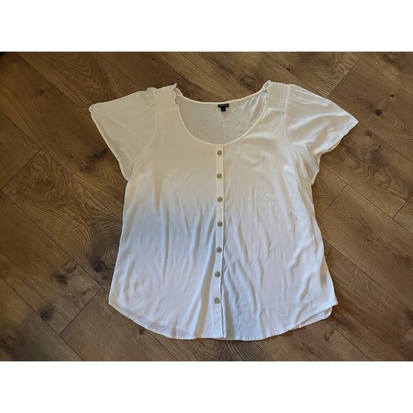Torrid Womens Short Sleeve Blouse Button Front Smocked Detail Off White 4X - Picture 1 of 7